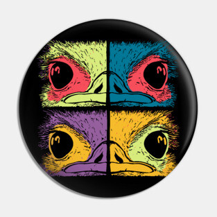 Mosaic Ostrich Head – Retro Geometric Wildlife Art Pin