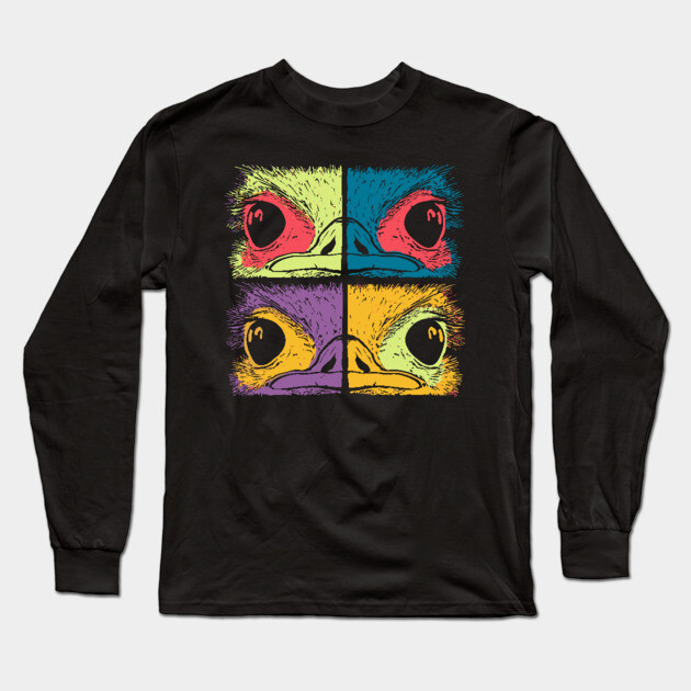 Mosaic Ostrich Head – Retro Geometric Wildlife Art Long Sleeve T-Shirt by TuncGK