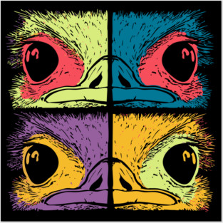 Mosaic Ostrich Head – Retro Geometric Wildlife Art Posters and Art