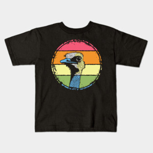 Retro Ostrich Headshot – Quirky Bird Portrait in Vintage Style Kids T-Shirt