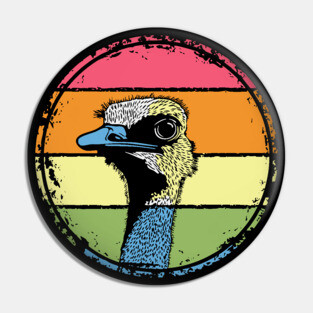 Retro Ostrich Headshot – Quirky Bird Portrait in Vintage Style Pin