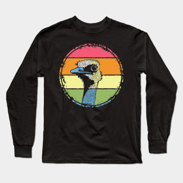 Retro Ostrich Headshot – Quirky Bird Portrait in Vintage Style Long Sleeve T-Shirt by TuncGK