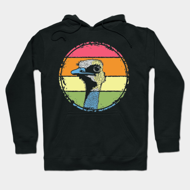Retro Ostrich Headshot – Quirky Bird Portrait in Vintage Style Hoodie by TuncGK