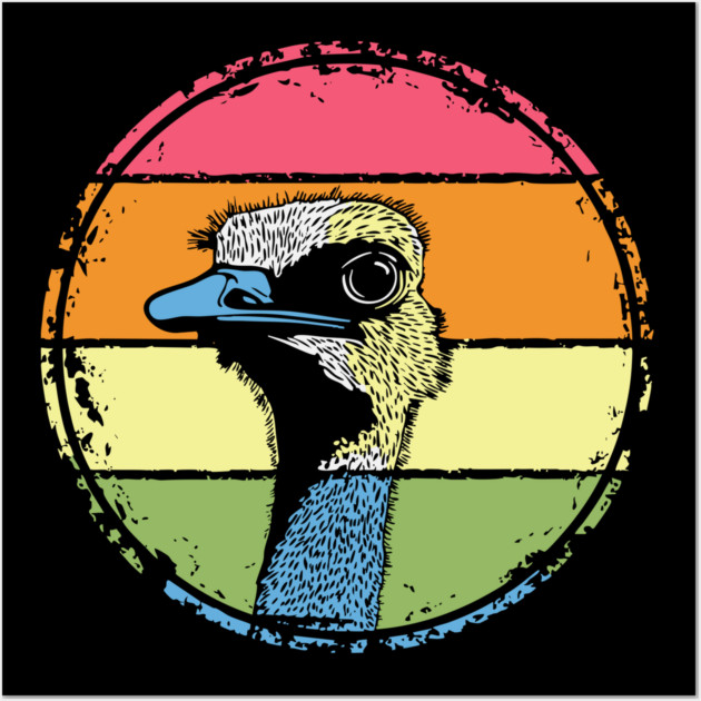 Retro Ostrich Headshot – Quirky Bird Portrait in Vintage Style Wall Art by TuncGK