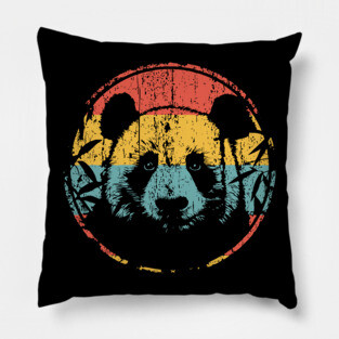 Retro Panda Face – Vintage Monochrome Wildlife Art Pillow