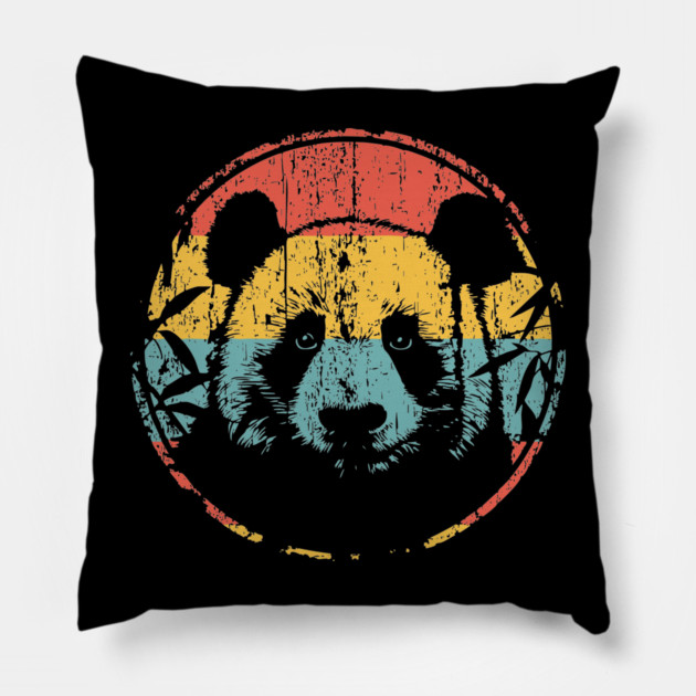 Retro Panda Face – Vintage Monochrome Wildlife Art Pillow by TuncGK