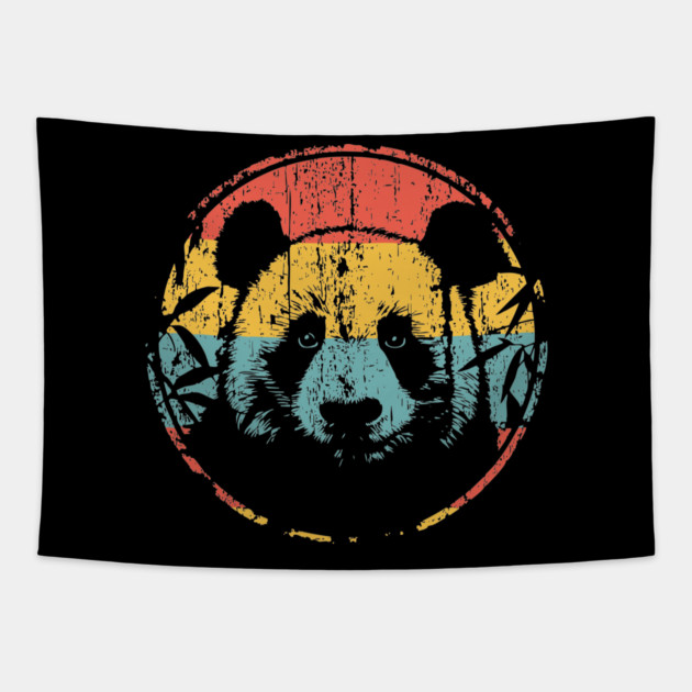 Retro Panda Face – Vintage Monochrome Wildlife Art Tapestry by TuncGK