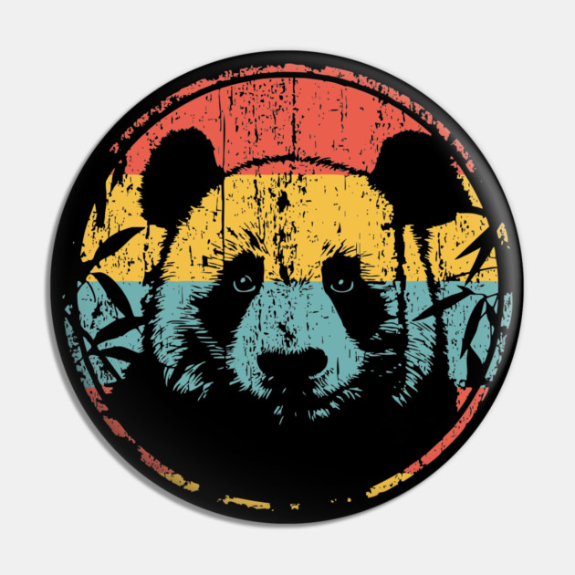 Retro Panda Face – Vintage Monochrome Wildlife Art Pin by TuncGK