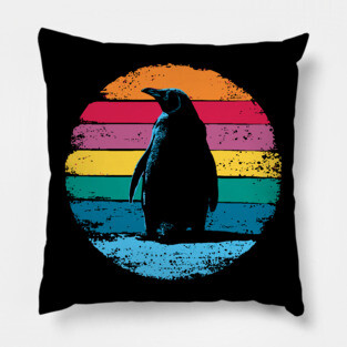 Retro Penguin Portrait – Vintage Arctic Bird Graphic Pillow