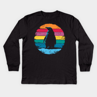 Retro Penguin Portrait – Vintage Arctic Bird Graphic Kids Long Sleeve T-Shirt