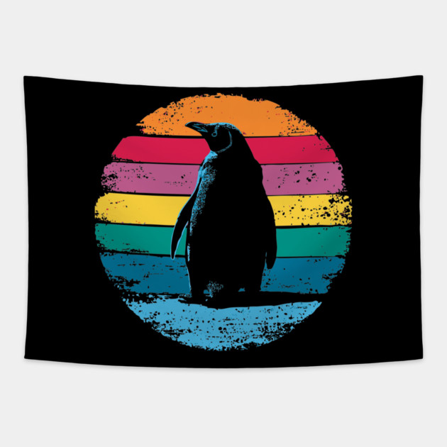 Retro Penguin Portrait – Vintage Arctic Bird Graphic Tapestry by TuncGK