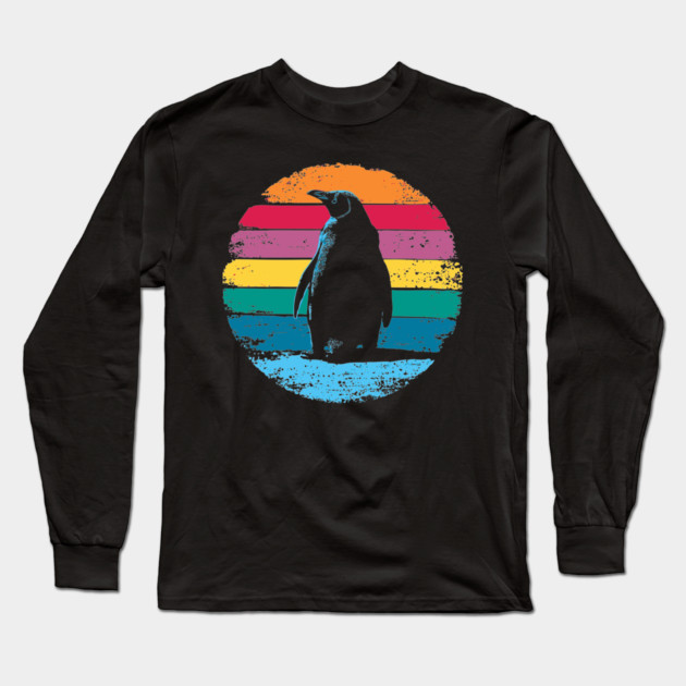 Retro Penguin Portrait – Vintage Arctic Bird Graphic Long Sleeve T-Shirt by TuncGK