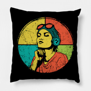 Retro Pilot Woman – Vintage Female Aviator Portrait Pillow