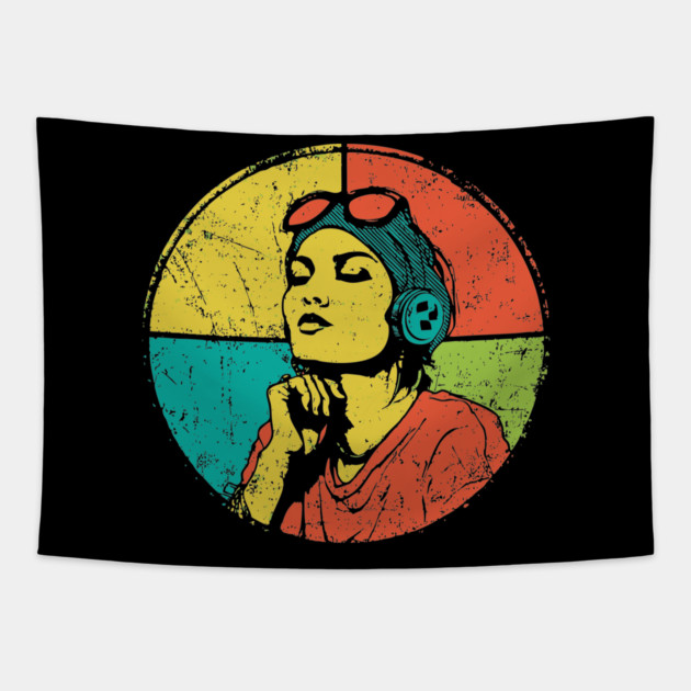 Retro Pilot Woman – Vintage Female Aviator Portrait Tapestry by TuncGK