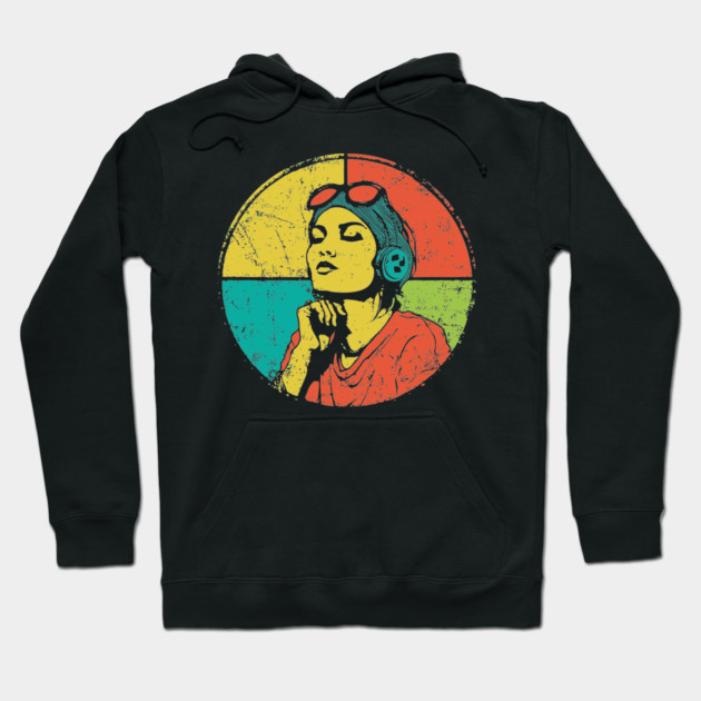 Retro Pilot Woman – Vintage Female Aviator Portrait Hoodie by TuncGK