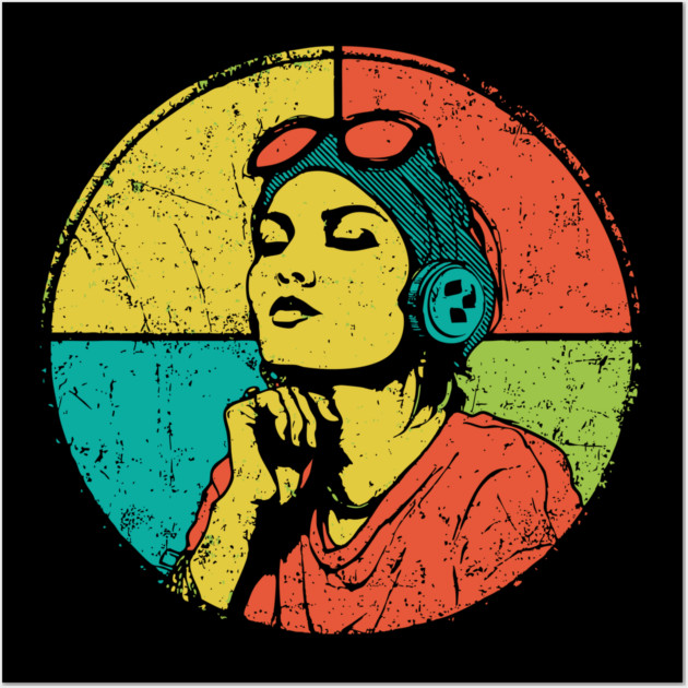 Retro Pilot Woman – Vintage Female Aviator Portrait Wall Art by TuncGK