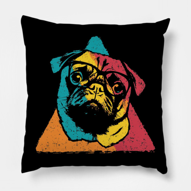 Retro Pug Face – Vintage Dog Breed Art with Charm Pillow by TuncGK