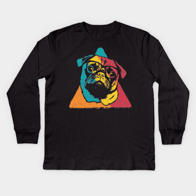 Retro Pug Face – Vintage Dog Breed Art with Charm Kids Long Sleeve T-Shirt by TuncGK