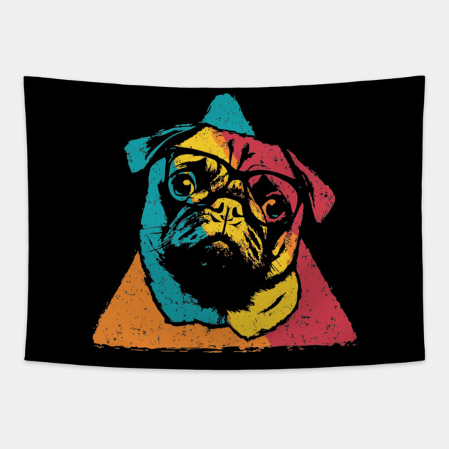 Retro Pug Face – Vintage Dog Breed Art with Charm Tapestry by TuncGK