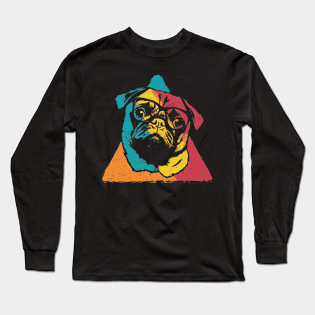 Retro Pug Face – Vintage Dog Breed Art with Charm Long Sleeve T-Shirt by TuncGK