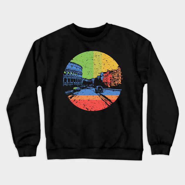 Vintage Rome Cityscape – Retro Italian Landmark Art Crewneck Sweatshirt by TuncGK