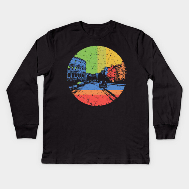 Vintage Rome Cityscape – Retro Italian Landmark Art Kids Long Sleeve T-Shirt by TuncGK
