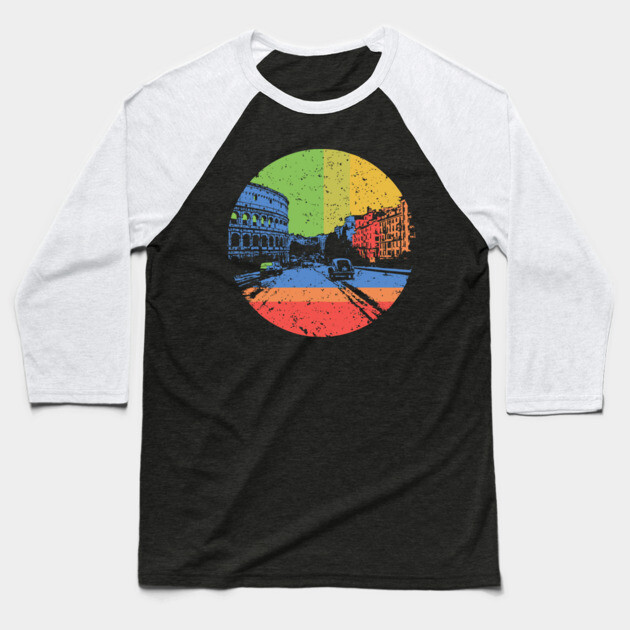 Vintage Rome Cityscape – Retro Italian Landmark Art Baseball T-Shirt by TuncGK