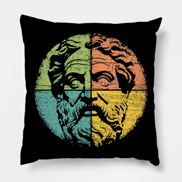 Retro Socrates Portrait – Vintage Greek Philosopher Art Pillow by TuncGK