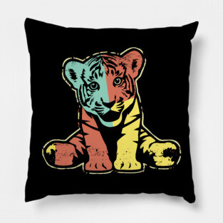 Retro Tiger Cub – Vintage Baby Jungle Cat Illustration Pillow