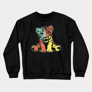Retro Tiger Cub – Vintage Baby Jungle Cat Illustration Crewneck Sweatshirt