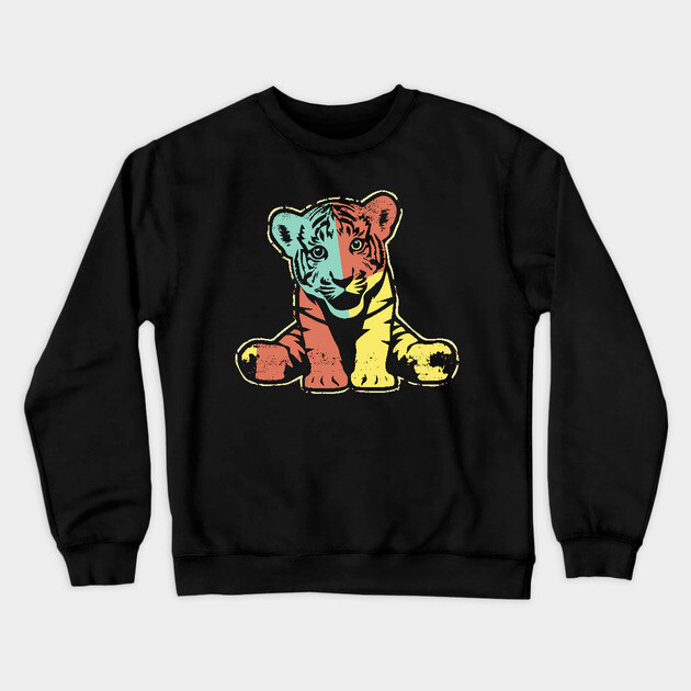 Retro Tiger Cub – Vintage Baby Jungle Cat Illustration Crewneck Sweatshirt by TuncGK