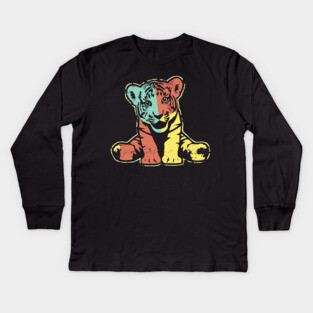 Retro Tiger Cub – Vintage Baby Jungle Cat Illustration Kids Long Sleeve T-Shirt
