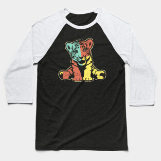 Retro Tiger Cub – Vintage Baby Jungle Cat Illustration Baseball T-Shirt