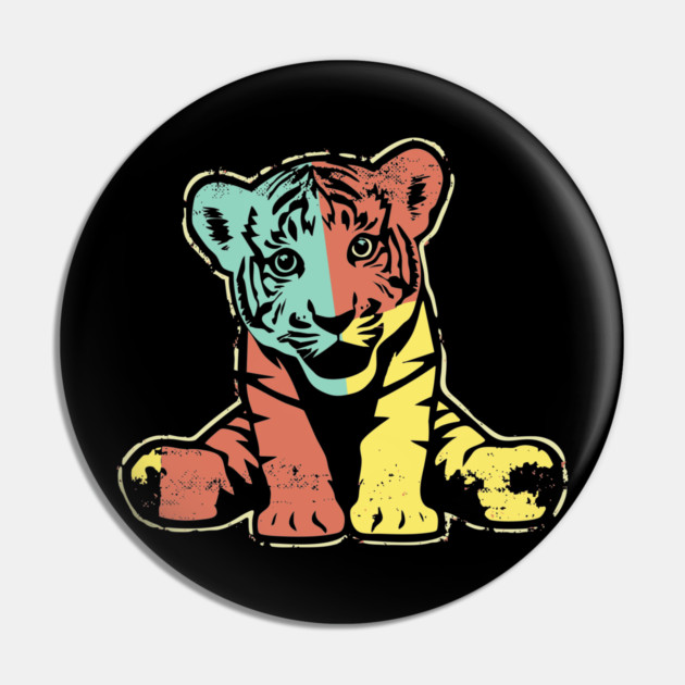 Retro Tiger Cub – Vintage Baby Jungle Cat Illustration Pin by TuncGK