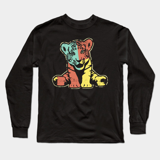 Retro Tiger Cub – Vintage Baby Jungle Cat Illustration Long Sleeve T-Shirt by TuncGK