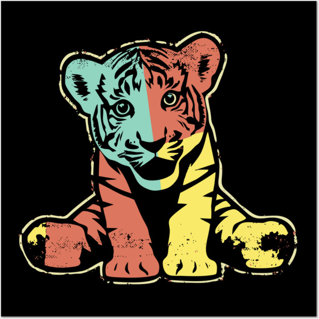 Retro Tiger Cub – Vintage Baby Jungle Cat Illustration Wall Art by TuncGK