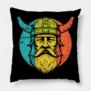Retro Viking Warrior – Norse Mythology-Inspired Design Pillow