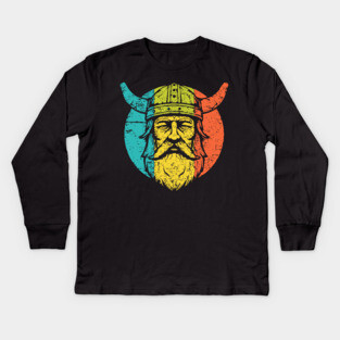Retro Viking Warrior – Norse Mythology-Inspired Design Kids Long Sleeve T-Shirt