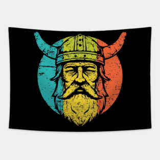 Retro Viking Warrior – Norse Mythology-Inspired Design Tapestry