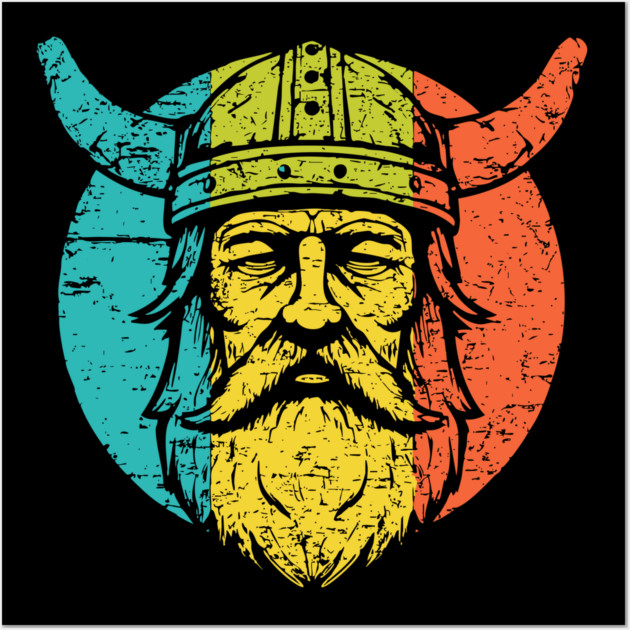 Retro Viking Warrior – Norse Mythology-Inspired Design Wall Art by TuncGK