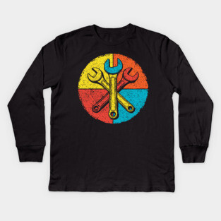 Vintage Wrenches – Retro Mechanic Tools Design Kids Long Sleeve T-Shirt