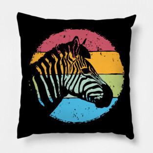 Retro Zebra Portrait – Vintage Safari Animal Art Pillow