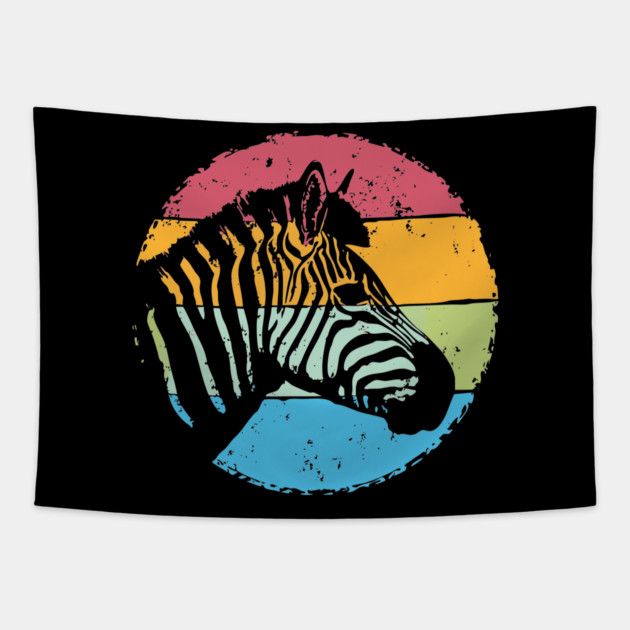 Retro Zebra Portrait – Vintage Safari Animal Art Tapestry by TuncGK