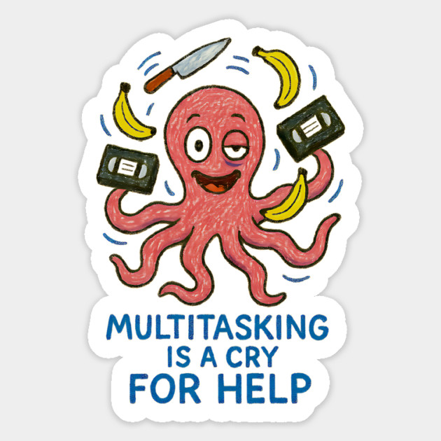 Multitasking Is a Cry for Help – Overworked Octopus Humor Design Magnet by Designed By Marty