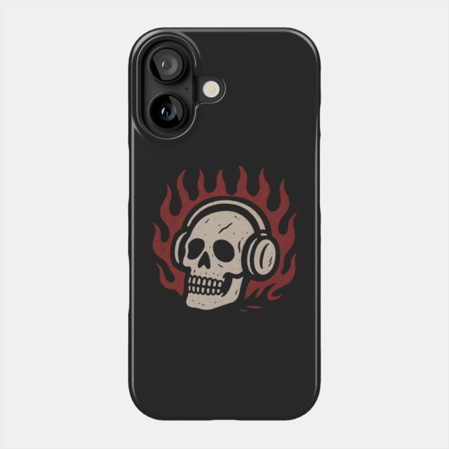 Skull Listening To Music Wearing Headphones Phone Case by Maggie's Store 3