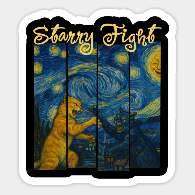 Starry Fight – Van Gogh vs. Chaos Cats Sticker by Designed By Marty