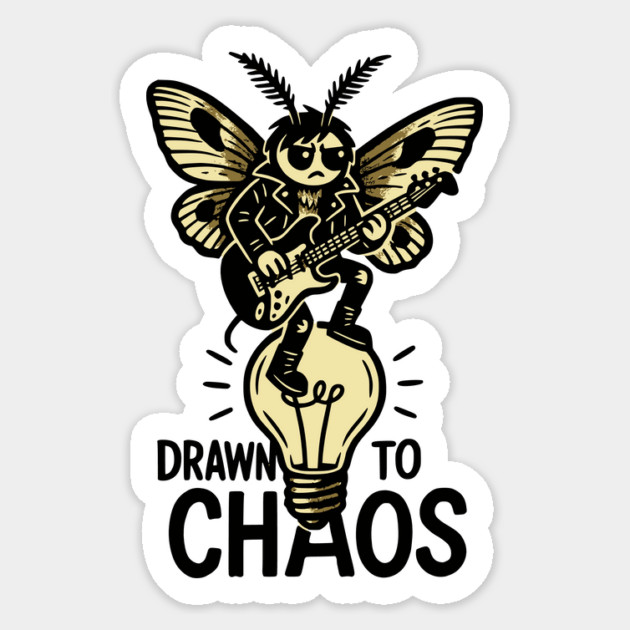 Drawn To Chaos: The Punk Rock Moth Who Shreds Sticker by Designed By Marty