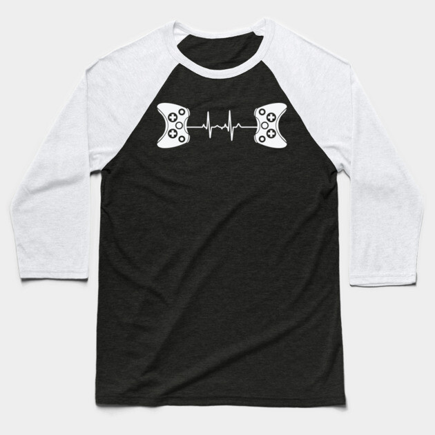 2 controllers Gamer Heartbeat Baseball T-Shirt by UrbanLifeApparel