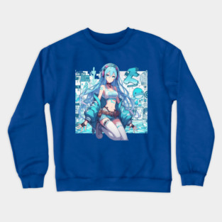 Aqua Waifu Girl Crewneck Sweatshirt