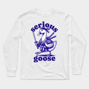 Vintage Serious Goose Design (Blue Variant) Long Sleeve T-Shirt